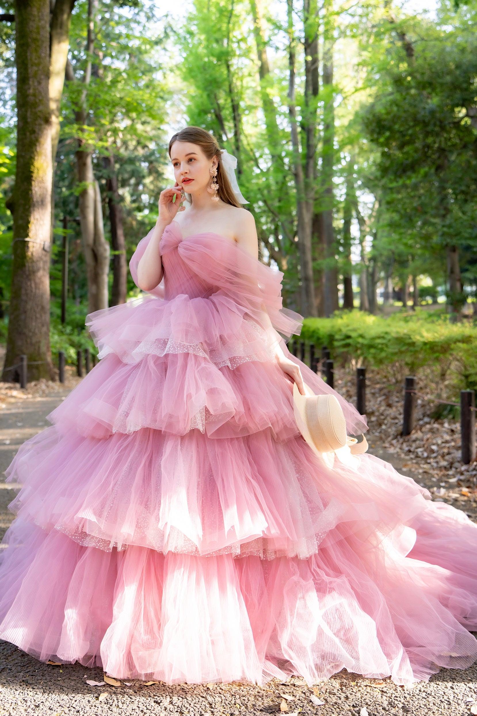 Ball Gown Court Train Tulle Wedding Dress CW3298 - 45 Days / Pink / US0-UK2-EUR30 - COCOMELODY